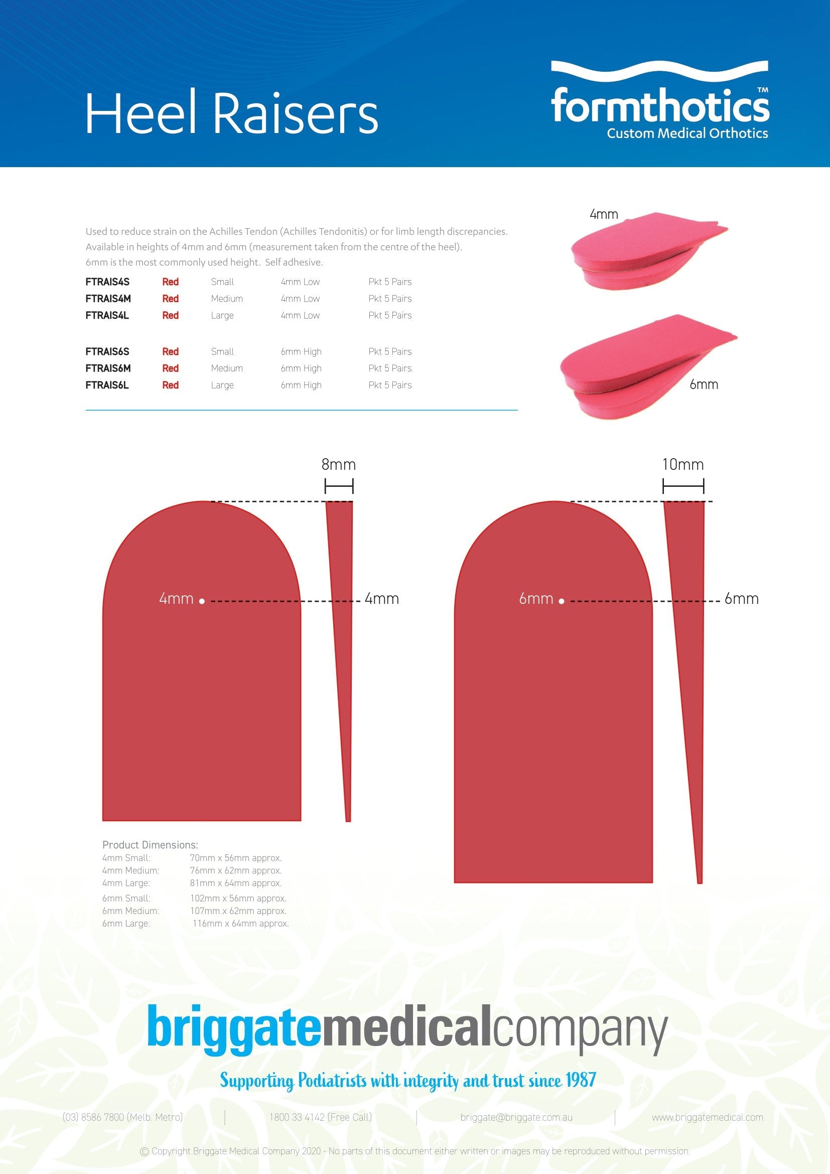 Formthotics 4mm Heel Raisers Red / Pkt 5 Pairs