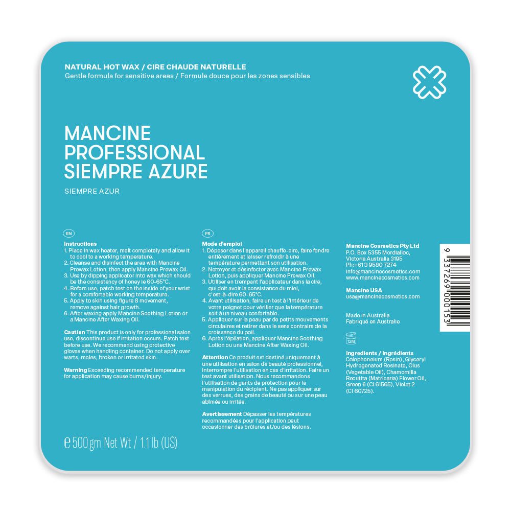 Mancine Professional Natural Hot Wax / Siempre Azure 500g