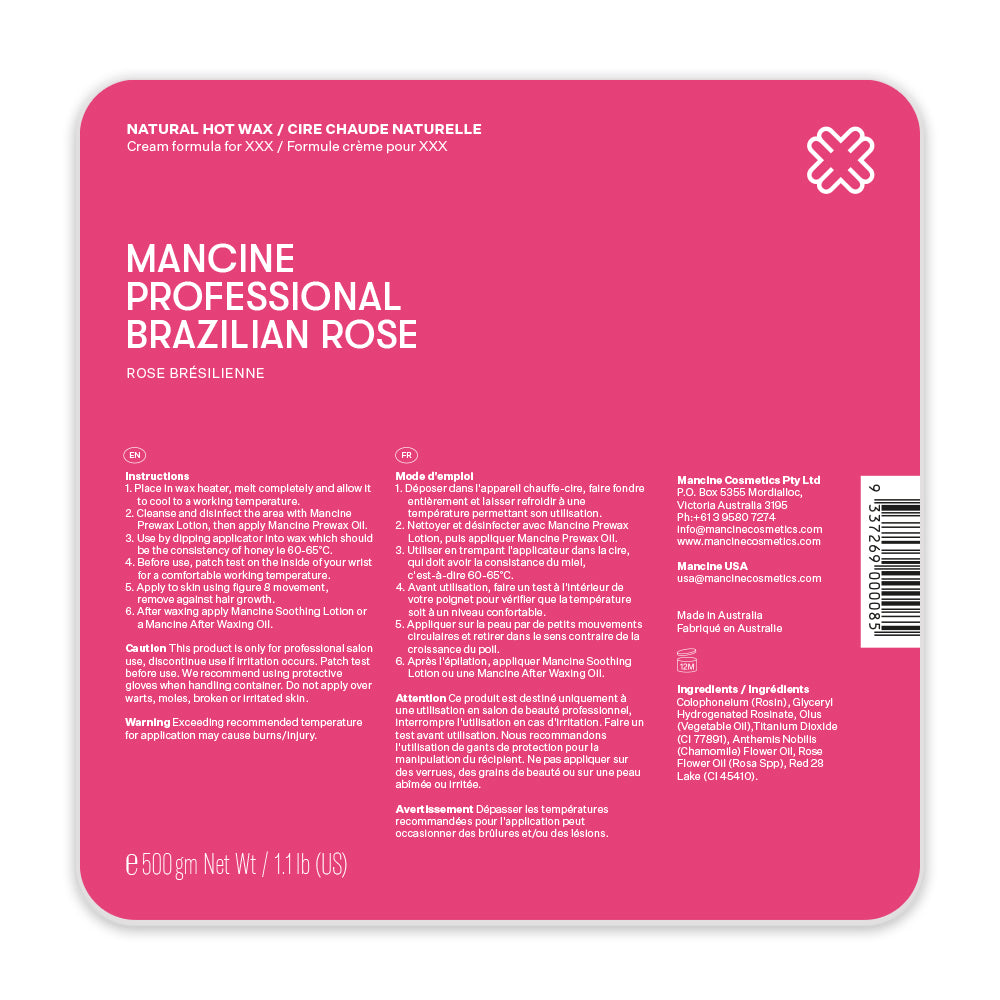 Mancine Professional Natural Hot Wax: XXX Brazilian Rose 500g